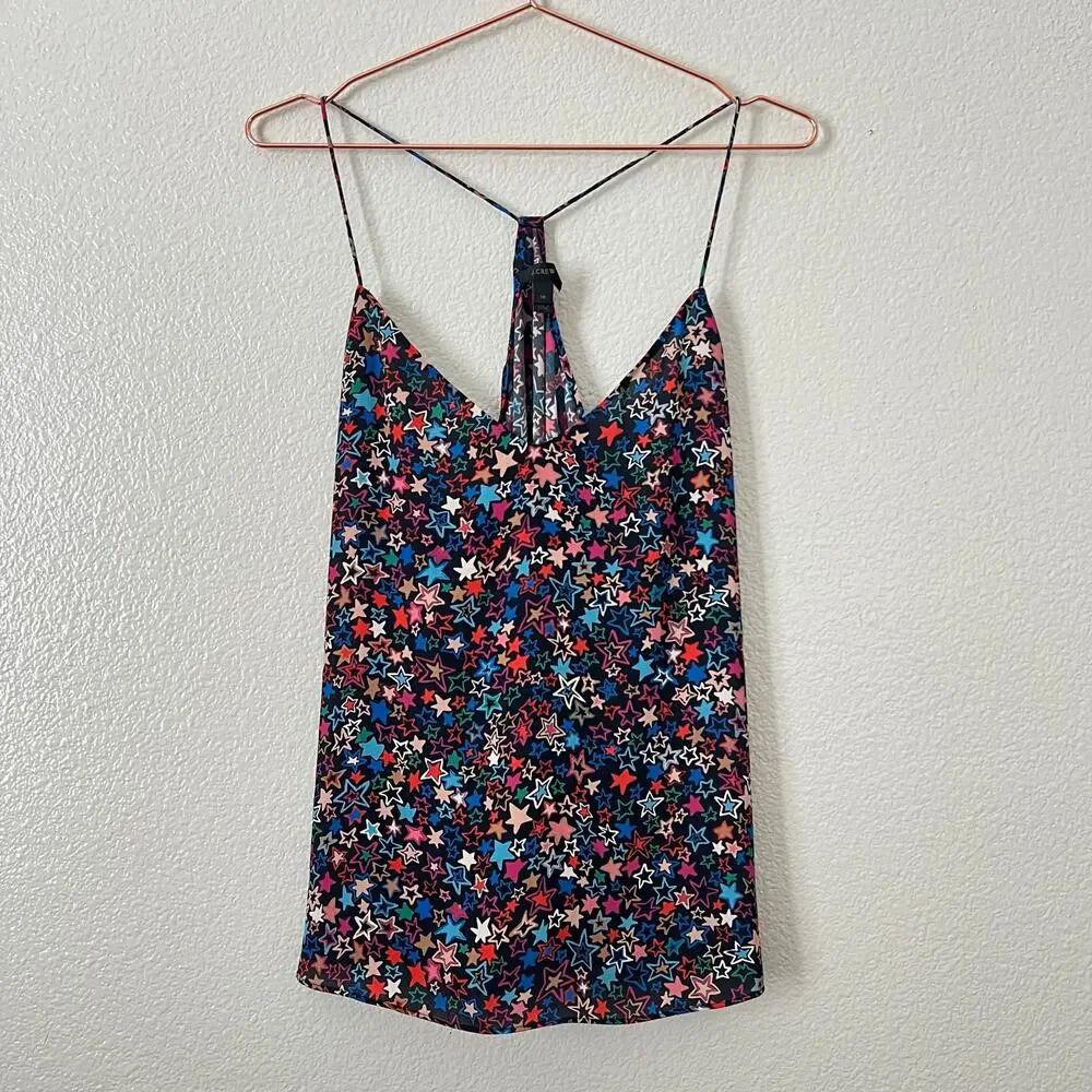 J Crew Carrie Cami Kaleidoscope Star Tank Top Y-back black H6568